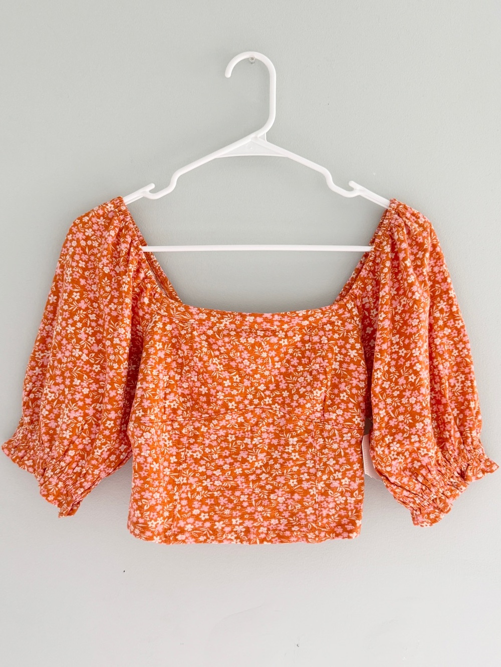 Billabong Rust Orange Floral Square-Neck Puff Sleeve Top NWT Small